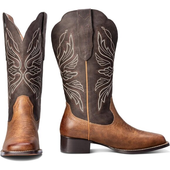 DPTIQRW Womens Brown Fashion Western Cowboy Boots Square Toe Wide Cowgirl - Picture 4 of 7